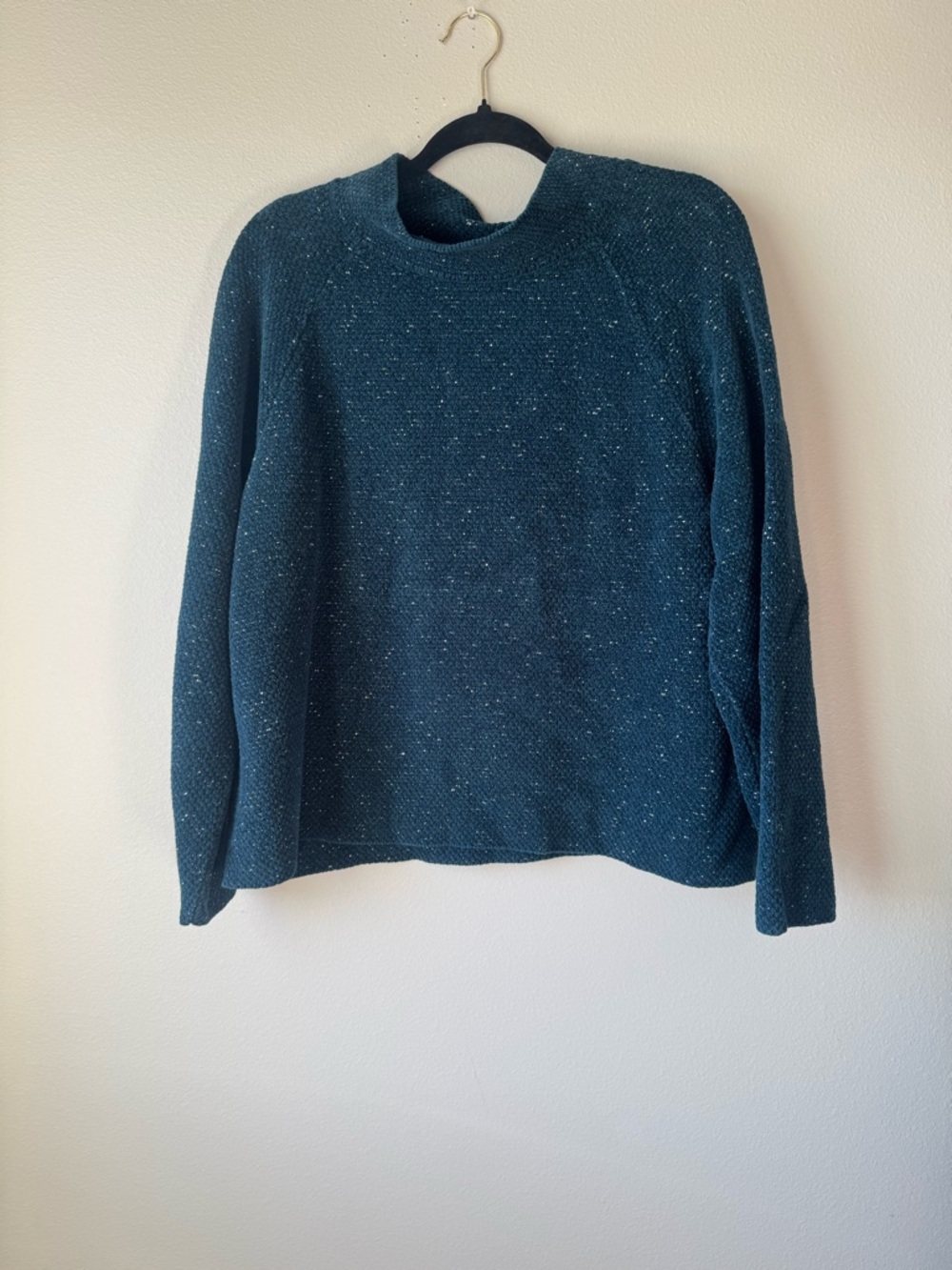 Eileen Fisher Deep Teal Speckled Knit Sweater Organic Cotton
